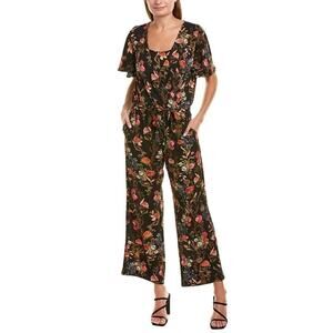 Marella Floral Jumpsuit Small Black Straight Leg Surplice Garden Girl Flowy